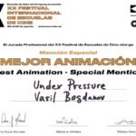 The animation film “Under pressure” by Vassil Bogdanov recieves Special mention by the Professional Jury in the 20 International Film Schools Festival